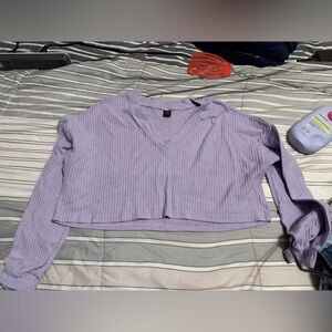 Lavender Ribbed V-Neck Sweater